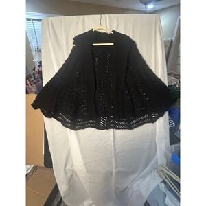 Helen Welsh Black Crochet Knit Wrap Cape Shawl Sweater whimsy Goth Evening wear
